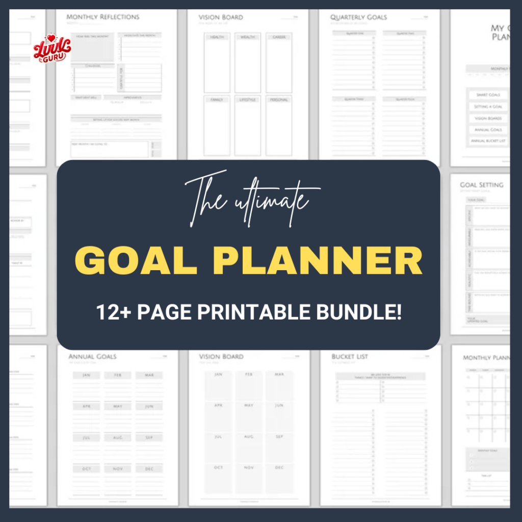 2024 Goal Planner Bundle | SMART Goal Setting, Habit Tracker & Vision Board Printables