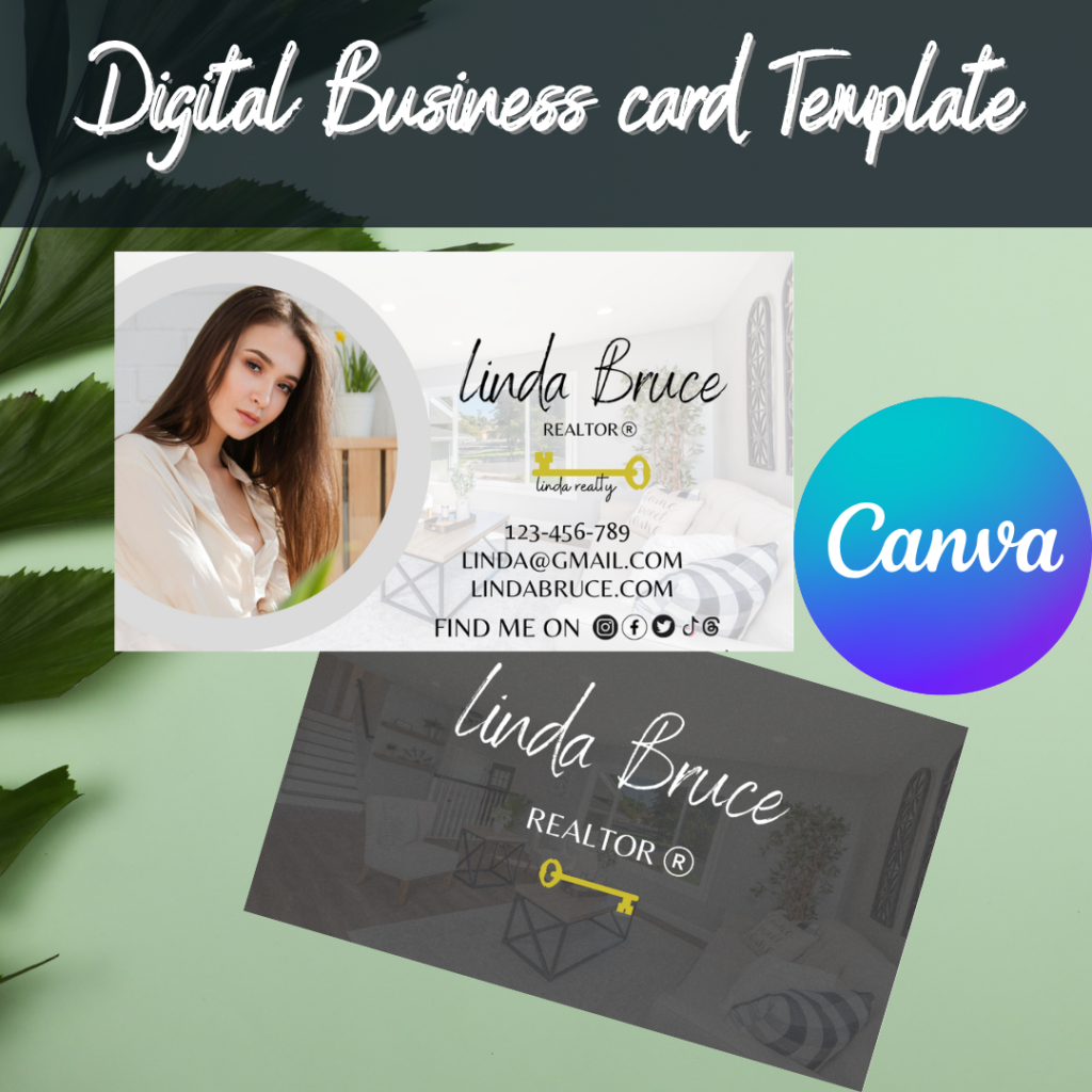 Digital Business Card Template. DIY add logo & photo! Editable Canva Design. Modern, Realtor Marketing, Real Estate, Realty Professional