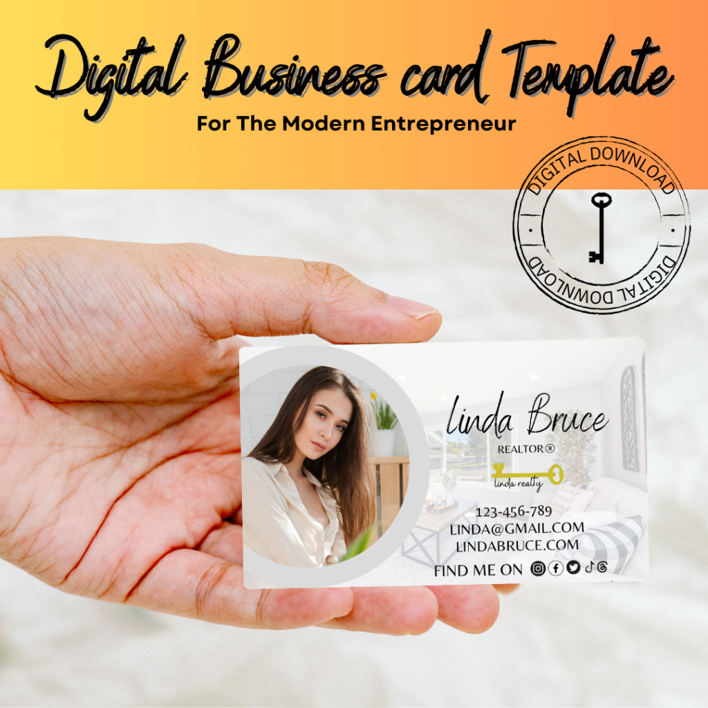 Digital Business Card Template. DIY add logo & photo! Editable Canva Design. Modern, Realtor Marketing, Real Estate, Realty Professional